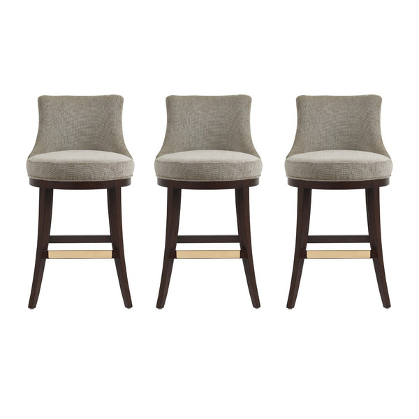 Manhattan Comfort Lucia Chenille Barstool Set Of 3 With Beech Wood Legs – Stylish Comfort For Any Space Taupe Beech Wood 3-bs025-tp