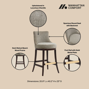 Manhattan Comfort Lucia Chenille Barstool Set Of 3 With Beech Wood Legs – Stylish Comfort For Any Space Taupe Beech Wood 3-bs025-tp