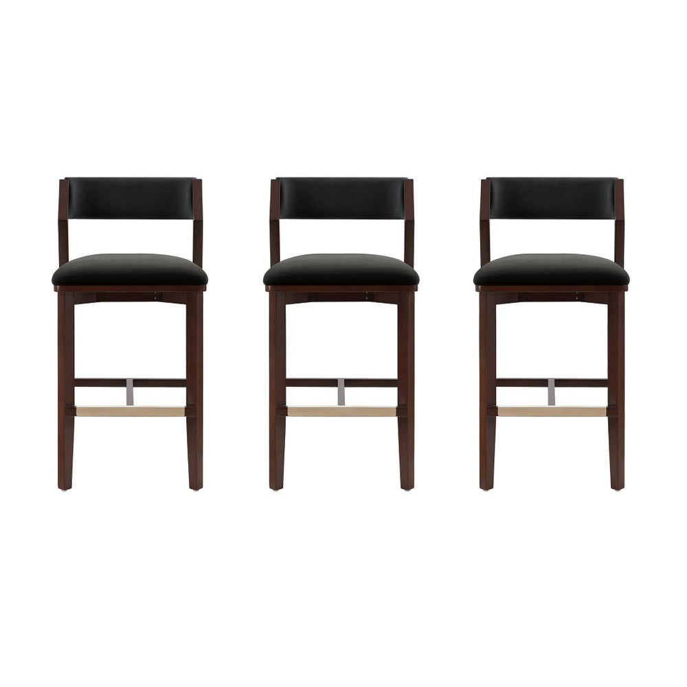 Manhattan Comfort Patricia Velvet Barstool Set Of 3 - Luxurious Comfort With Beech Wood Legs And Glamorous Design Black Beech Wood 3-bs026-bk