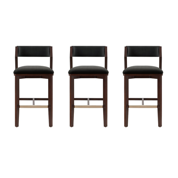 Manhattan Comfort Patricia Velvet Barstool Set Of 3 - Luxurious Comfort With Beech Wood Legs And Glamorous Design Black Beech Wood 3-bs026-bk