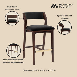 Manhattan Comfort Patricia Velvet Barstool Set Of 3 - Luxurious Comfort With Beech Wood Legs And Glamorous Design Black Beech Wood 3-bs026-bk