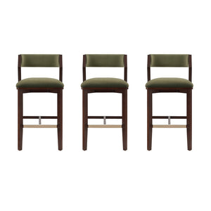 Manhattan Comfort Patricia Velvet Barstool Set Of 3 - Luxurious Comfort With Beech Wood Legs And Glamorous Design Turtle Green Beech Wood 3-bs026-gr