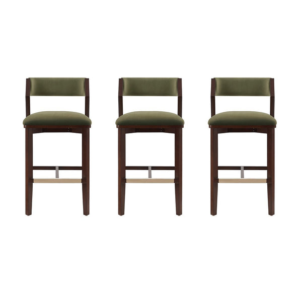 Manhattan Comfort Patricia Velvet Barstool Set Of 3 - Luxurious Comfort With Beech Wood Legs And Glamorous Design Turtle Green Beech Wood 3-bs026-gr