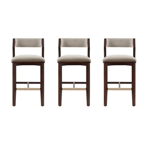 Manhattan Comfort Patricia Velvet Barstool Set Of 3 - Luxurious Comfort With Beech Wood Legs And Glamorous Design Linen Beech Wood 3-bs026-ln