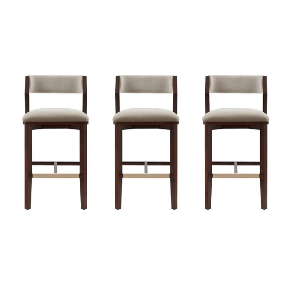 Manhattan Comfort Patricia Velvet Barstool Set Of 3 - Luxurious Comfort With Beech Wood Legs And Glamorous Design Linen Beech Wood 3-bs026-ln