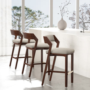 Manhattan Comfort Patricia Velvet Barstool Set Of 3 - Luxurious Comfort With Beech Wood Legs And Glamorous Design Linen Beech Wood 3-bs026-ln