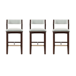 Manhattan Comfort Patricia Velvet Barstool Set Of 3 - Luxurious Comfort With Beech Wood Legs And Glamorous Design White Glacier Beech Wood 3-bs026-wh
