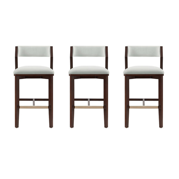 Manhattan Comfort Patricia Velvet Barstool Set Of 3 - Luxurious Comfort With Beech Wood Legs And Glamorous Design White Glacier Beech Wood 3-bs026-wh