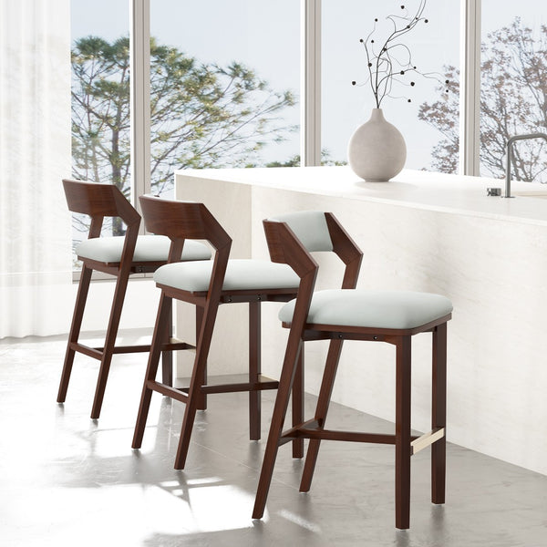 Manhattan Comfort Patricia Velvet Barstool Set Of 3 - Luxurious Comfort With Beech Wood Legs And Glamorous Design White Glacier Beech Wood 3-bs026-wh