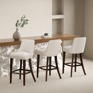 Manhattan Comfort Beever Chenille Barstool With Rubberwood Legs - Elegant Comfort For Your Kitchen Or Bar Space Cream Rubberwood 3-bs027-cr