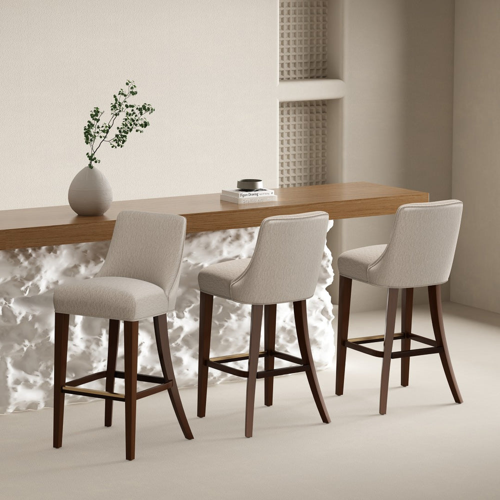 Manhattan Comfort Beever Chenille Barstool With Rubberwood Legs - Elegant Comfort For Your Kitchen Or Bar Space Taupe Rubberwood 3-bs027-tp