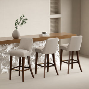 Manhattan Comfort Beever Chenille Barstool With Rubberwood Legs - Elegant Comfort For Your Kitchen Or Bar Space Taupe Rubberwood 3-bs027-tp