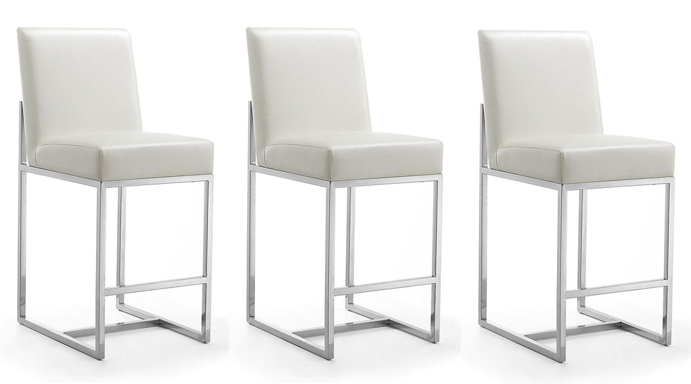 Manhattan Comfort Element Mid-Century Modern Counter Stool (Set of 3) Pearl White and Polished Chrome 3-CS003-PW
