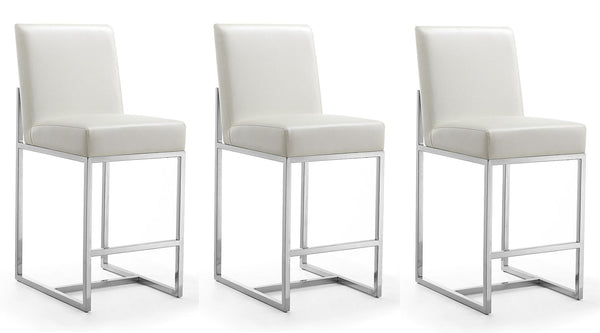 Manhattan Comfort Element Mid-Century Modern Counter Stool (Set of 3) Pearl White and Polished Chrome 3-CS003-PW