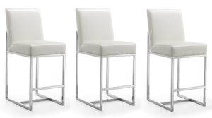 Manhattan Comfort Element Mid-Century Modern Counter Stool (Set of 3) Pearl White and Polished Chrome 3-CS003-PW