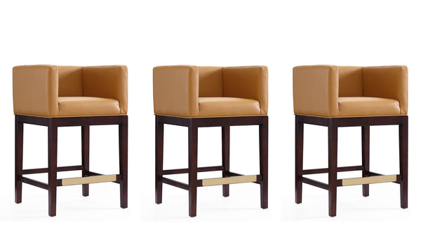 Manhattan Comfort Kingsley Mid-Century Modern Counter Stool (Set of 3) Camel and Dark Walnut 3-CS005-CL
