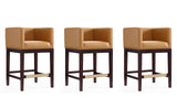 Manhattan Comfort Kingsley Mid-Century Modern Counter Stool (Set of 3) Camel and Dark Walnut 3-CS005-CL