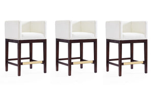 Manhattan Comfort Kingsley Mid-Century Modern Counter Stool (Set of 3) Ivory and Dark Walnut 3-CS005-IV