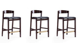 Manhattan Comfort Klismos Mid-Century Modern Counter Stool (Set of 3) Black and Dark Walnut 3-CS007-BK