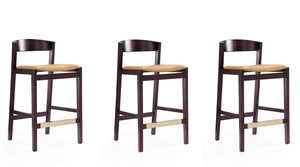 Manhattan Comfort Klismos Mid-Century Modern Counter Stool (Set of 3) Camel and Dark Walnut 3-CS007-CL