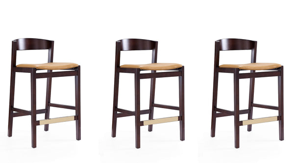 Manhattan Comfort Klismos Mid-Century Modern Counter Stool (Set of 3) Camel and Dark Walnut 3-CS007-CL