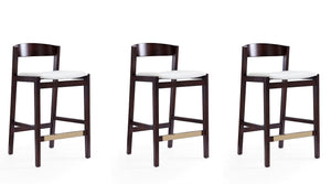 Manhattan Comfort Klismos Mid-Century Modern Counter Stool (Set of 3) Ivory and Dark Walnut 3-CS007-IV