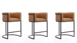 Manhattan Comfort Cosmopolitan Mid-Century Modern Counter Stool (Set of 3) Camel and Black 3-CS008-CL