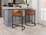 Manhattan Comfort Cosmopolitan Mid-Century Modern Counter Stool (Set of 3) Camel and Black 3-CS008-CL