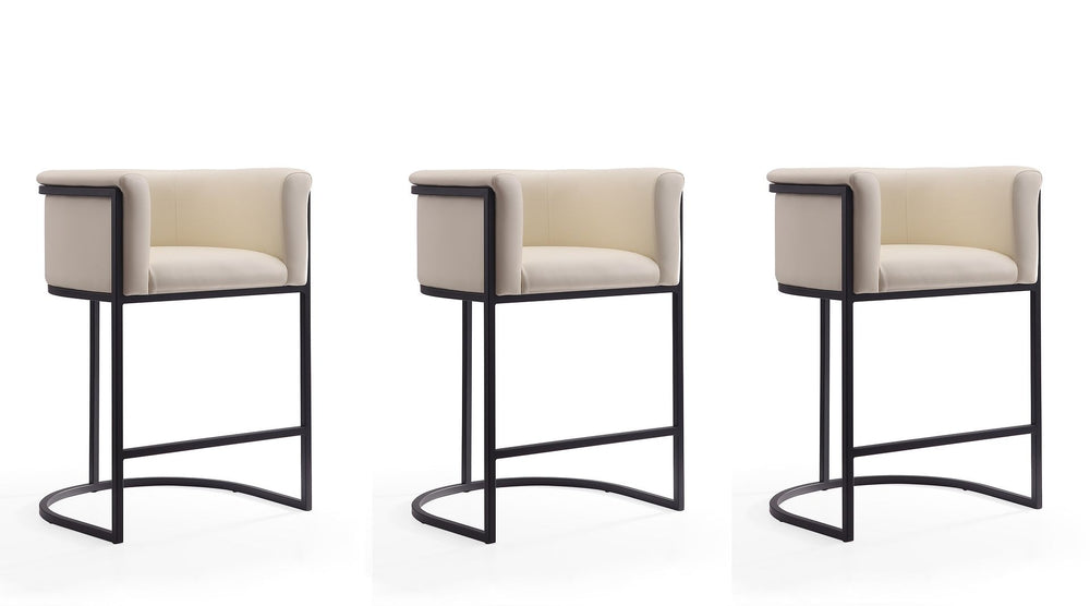 Manhattan Comfort Cosmopolitan Mid-Century Modern Counter Stool (Set of 3) Cream and Black 3-CS008-CR