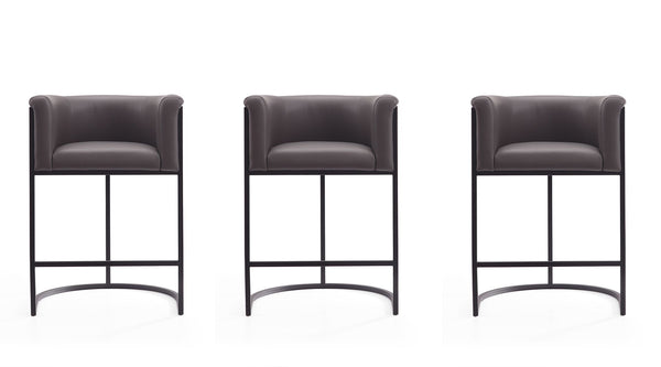 Manhattan Comfort Cosmopolitan Mid-Century Modern Counter Stool (Set of 3) Pebble and Black 3-CS008-PE