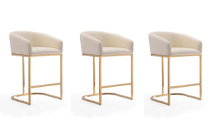 Manhattan Comfort Louvre Mid-Century Modern Counter Stool (Set of 3) Cream and Titanium Gold 3-CS009-CR