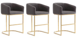 Manhattan Comfort Louvre Mid-Century Modern Counter Stool (Set of 3) Grey and Titanium Gold 3-CS009-GY