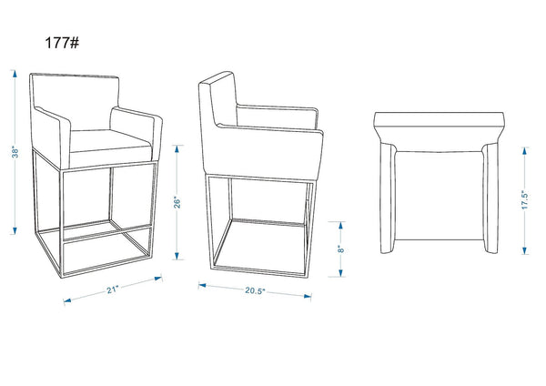 Manhattan Comfort Ambassador Mid-Century Modern Counter Stool (Set of 3) Grey and Black 3-CS010-GY