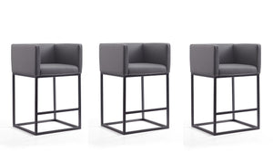 Manhattan Comfort Embassy Mid-Century Modern Counter Stool (Set of 3) Grey and Black 3-CS011-GY
