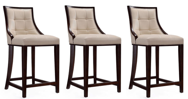 Manhattan Comfort Fifth Avenue Traditional Counter Stool (Set of 3) Cream and Dark Walnut 3-CS012-CR
