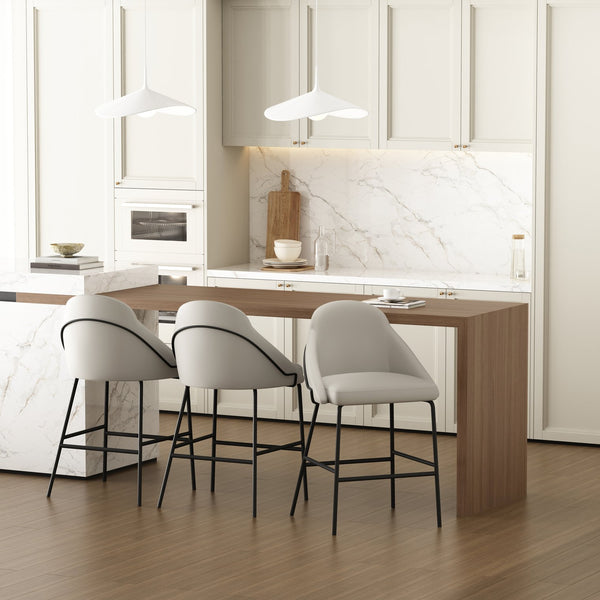 Manhattan Comfort Gracie Leatherette Counter Stools With Steel Legs For Elegant Dining Spaces – Timeless Design Stone And Black Steel 3-cs019-bst