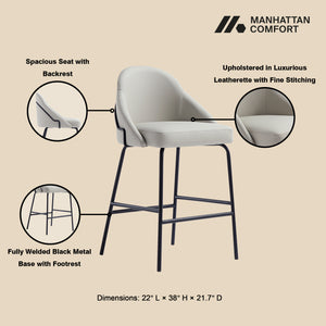 Manhattan Comfort Gracie Leatherette Counter Stools With Steel Legs For Elegant Dining Spaces – Timeless Design Stone And Black Steel 3-cs019-bst