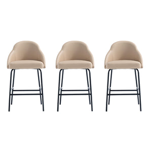Manhattan Comfort Gracie Leatherette Counter Stools With Steel Legs For Elegant Dining Spaces – Timeless Design Tan And Black Steel 3-cs019-btn