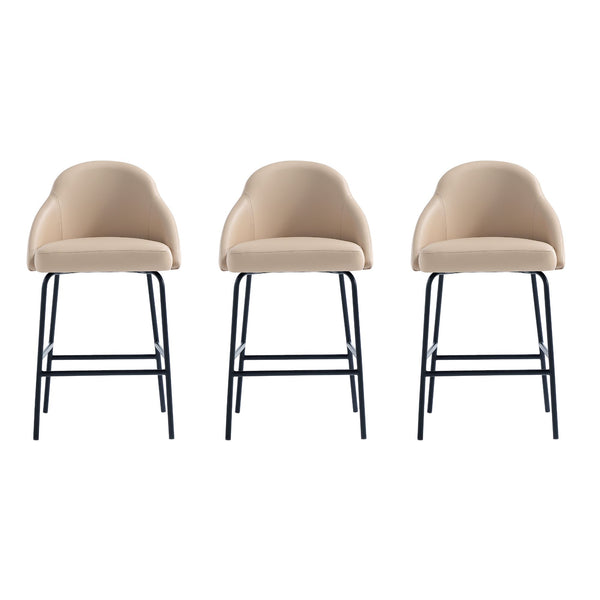 Manhattan Comfort Gracie Leatherette Counter Stools With Steel Legs For Elegant Dining Spaces – Timeless Design Tan And Black Steel 3-cs019-btn
