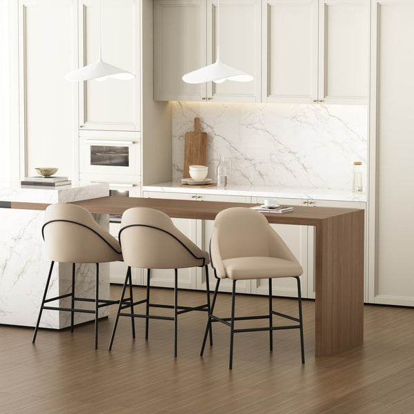 Manhattan Comfort Gracie Leatherette Counter Stools With Steel Legs For Elegant Dining Spaces – Timeless Design Tan And Black Steel 3-cs019-btn