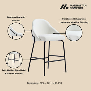Manhattan Comfort Gracie Leatherette Counter Stools With Steel Legs For Elegant Dining Spaces – Timeless Design White And Black Steel 3-cs019-bwh