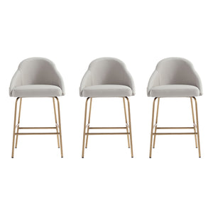 Manhattan Comfort Gracie Leatherette Counter Stools With Steel Legs For Elegant Dining Spaces – Timeless Design Stone And Gold Steel 3-cs019-gst