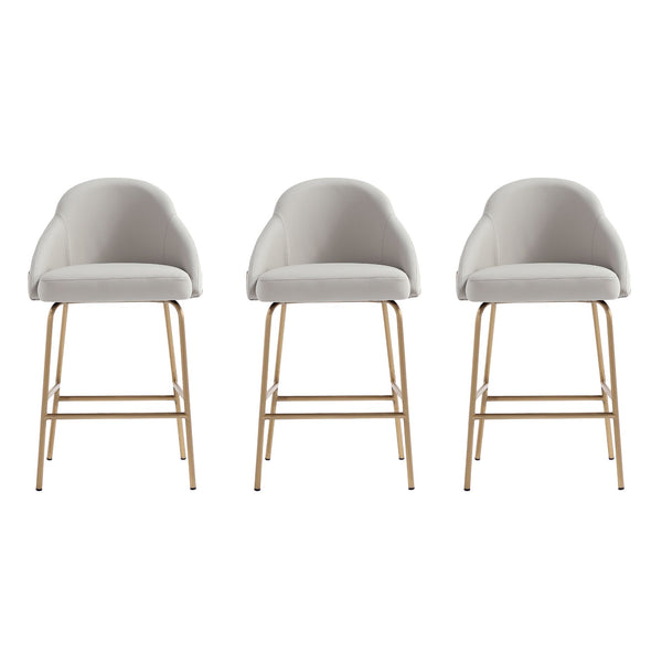 Manhattan Comfort Gracie Leatherette Counter Stools With Steel Legs For Elegant Dining Spaces – Timeless Design Stone And Gold Steel 3-cs019-gst