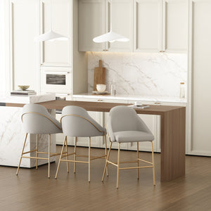 Manhattan Comfort Gracie Leatherette Counter Stools With Steel Legs For Elegant Dining Spaces – Timeless Design Stone And Gold Steel 3-cs019-gst