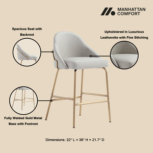 Manhattan Comfort Gracie Leatherette Counter Stools With Steel Legs For Elegant Dining Spaces – Timeless Design Stone And Gold Steel 3-cs019-gst