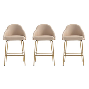 Manhattan Comfort Gracie Leatherette Counter Stools With Steel Legs For Elegant Dining Spaces – Timeless Design Tan And Gold Steel 3-cs019-gtn