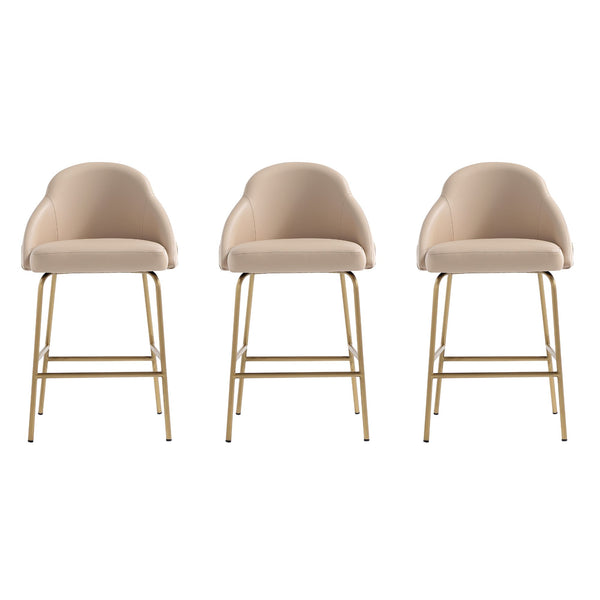 Manhattan Comfort Gracie Leatherette Counter Stools With Steel Legs For Elegant Dining Spaces – Timeless Design Tan And Gold Steel 3-cs019-gtn