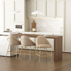 Manhattan Comfort Gracie Leatherette Counter Stools With Steel Legs For Elegant Dining Spaces – Timeless Design Tan And Gold Steel 3-cs019-gtn