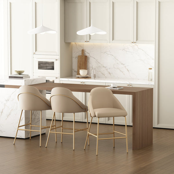 Manhattan Comfort Gracie Leatherette Counter Stools With Steel Legs For Elegant Dining Spaces – Timeless Design Tan And Gold Steel 3-cs019-gtn