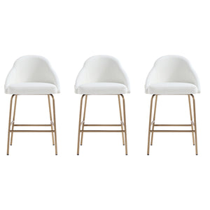 Manhattan Comfort Gracie Leatherette Counter Stools With Steel Legs For Elegant Dining Spaces – Timeless Design White And Gold Steel 3-cs019-gwh